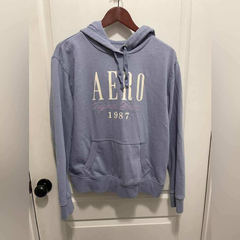 Aeropostale Blue Hoodie with White and Pink Accents